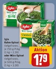 Rahm-Spinat oder Würz-Spinat von Iglo im aktuellen REWE Prospekt