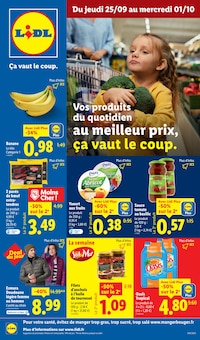 Catalogue Lidl de la semaine 38, "Vos produits du quotidien au meilleur prix, ça vaut le coup.", page 1, 25/09/2025 - 01/10/2025 Prospectus Lidl en cours, "Vos produits du quotidien au meilleur prix, ça vaut le coup.", page 1 sur 73