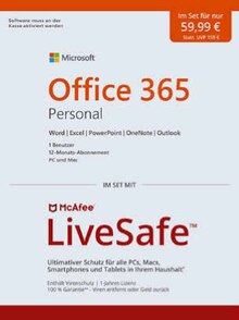 Office 365 Personal / McAfee LiveSafe bei Saturn in Bocholt Office 365 Personal / McAfee LiveSafe im Angebot bei Saturn Bocholt für 59,99 €
