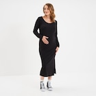 Robe longue côtelée grossesse noir femme maternité en promo chez La Halle Nantes à 25,99 €