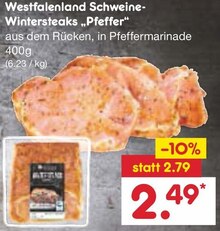 Netto Marken-Discount Gehrden - Schweine-Wintersteaks „Pfeffer“ Schweine-Wintersteaks „Pfeffer“ Angebot bei Netto Marken-Discount Gehrden im Prospekt "DAS GIBT ES NUR BEI NETTO! DIESE WOCHE DAUERTIEFPREIS-ARTIKEL NOCHMAL REDUZIERT"