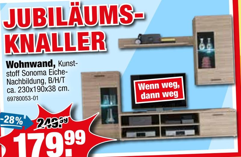 tejo's SB Lagerkauf Giersleben - Wohnwand Wohnwand Angebot bei tejo's SB Lagerkauf Giersleben im Prospekt 21% AUF MÖBEL, MATRATZEN UND KÜCHEN!