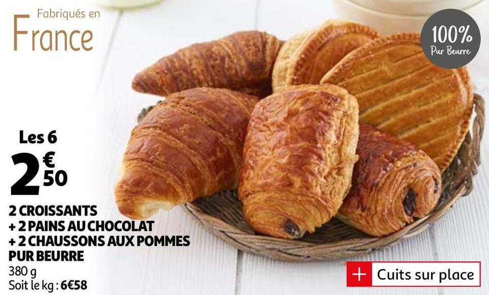 Auchan Épinal - 2 croissants + 2 pains au chocolat + 2 chaussons aux pommes pur beurre Promo 2 croissants + 2 pains au chocolat + 2 chaussons aux pommes pur beurre dans le catalogue Auchan Auchan à Épinal
