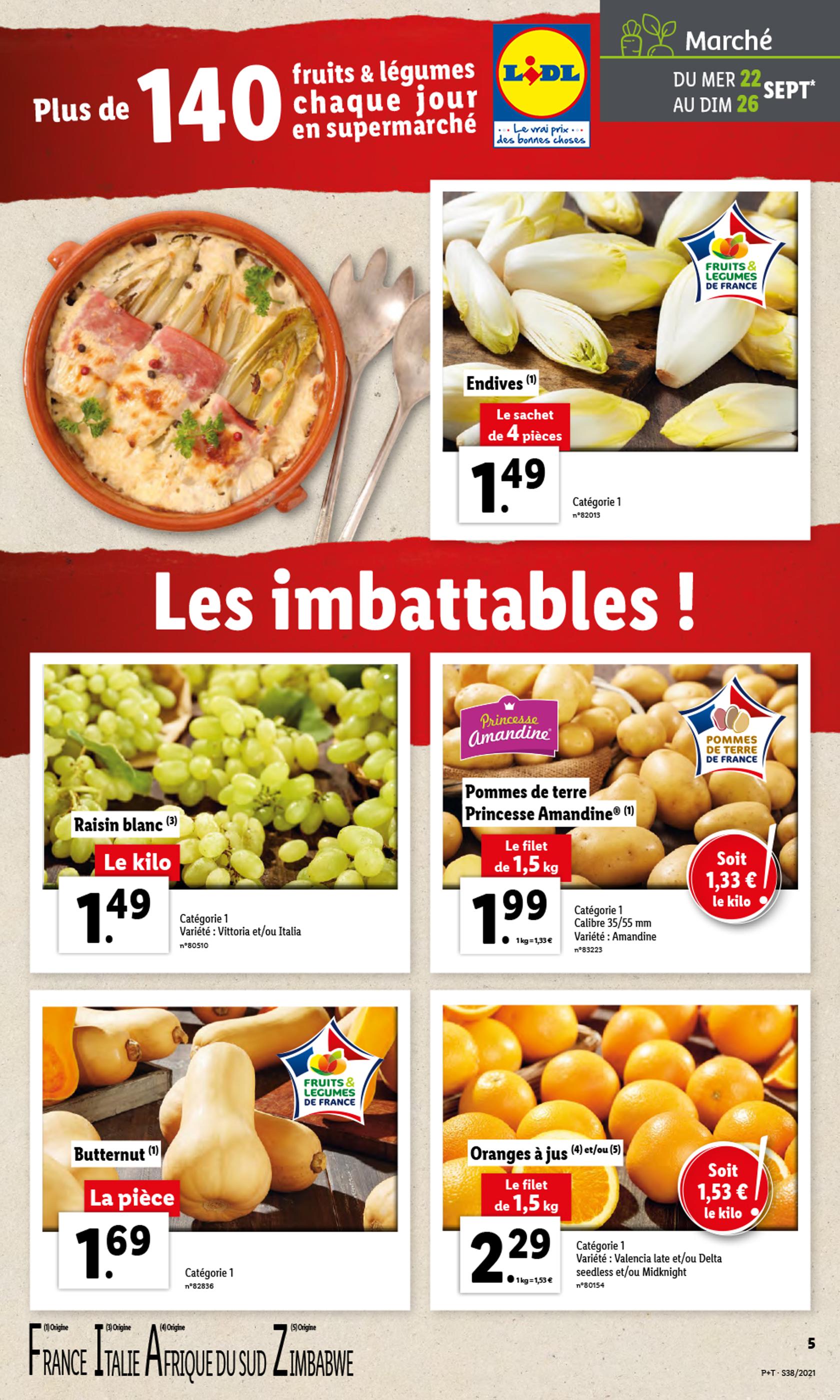 Catalogue Lidl à Suresnes, avec 1 page Prospectus Lidl à Suresnes, "Les imbattables !", 1 page, 22/09/2021 - 28/09/2021