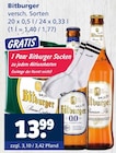 versch. Sorten im Angebot bei Getränkewelt in Düsseldorf versch. Sorten Angebote von Bitburger bei Getränkewelt Düsseldorf für 13,99 €