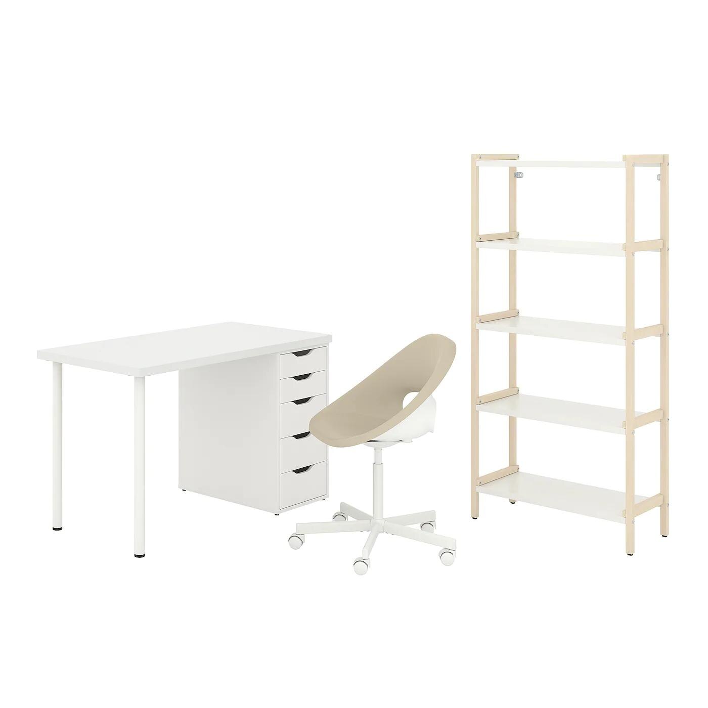 IKEA Mannheim - Schreibtisch+Aufbewahrungskombi und Drehstuhl beige/weiß Schreibtisch+Aufbewahrungskombi und Drehstuhl beige/weiß Angebot bei IKEA Mannheim im Prospekt Gut sortiert, ist halb gewonnen