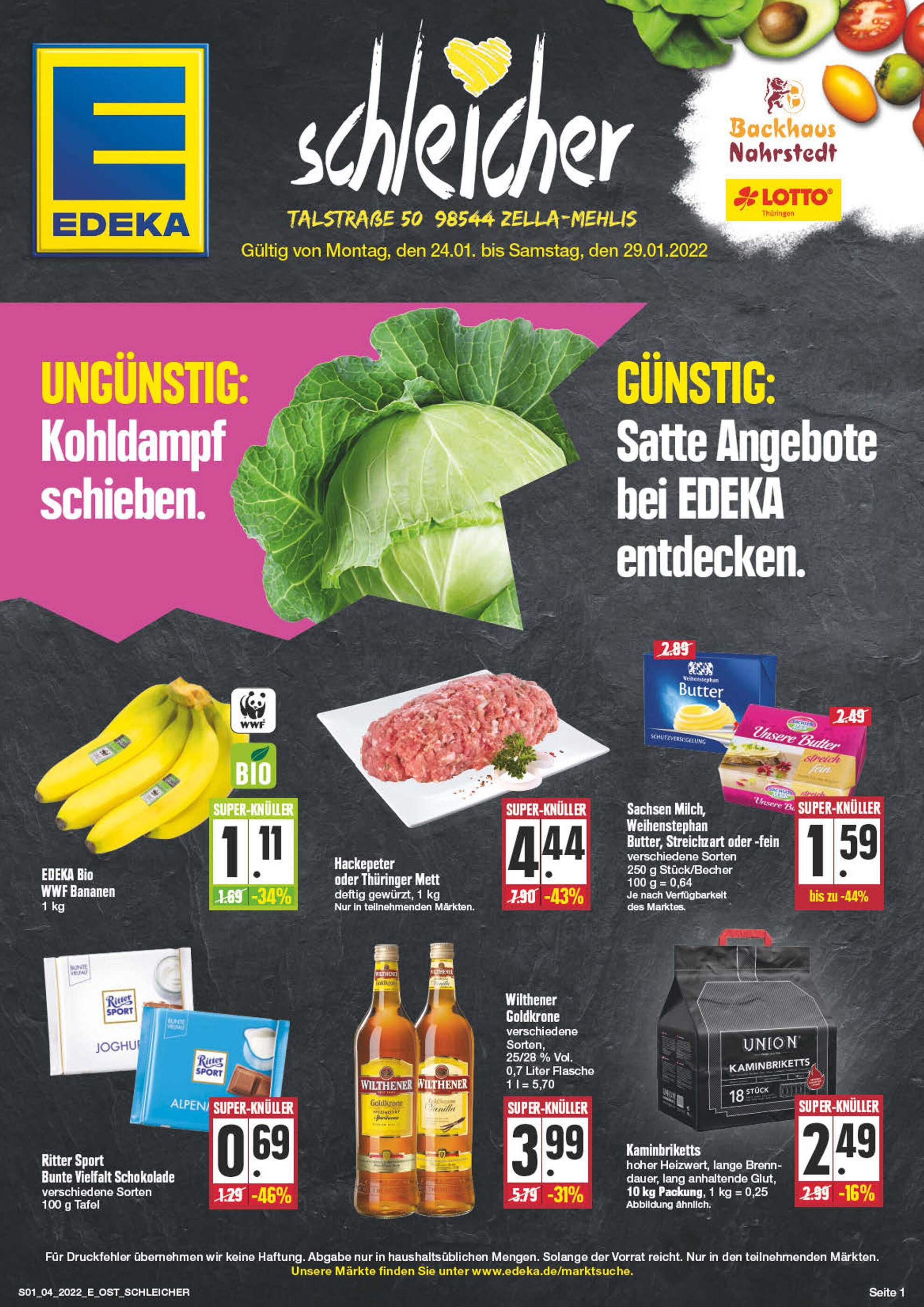 EDEKA Prospekt für Suhl mit 24 Seiten EDEKA Prospekt für Suhl: "Top Angebote!", 24 Seiten, 24.01.2022 - 29.01.2022