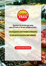 Catalogue Grand Frais "Grand Frais : nos horaires", 1 pages, à Thionville sur Opton, 09/04/2020 - 25/04/2020 Prospectus Grand Frais "Grand Frais : nos horaires", 1 pages, à Thionville sur Opton, 09/04/2020 - 25/04/2020