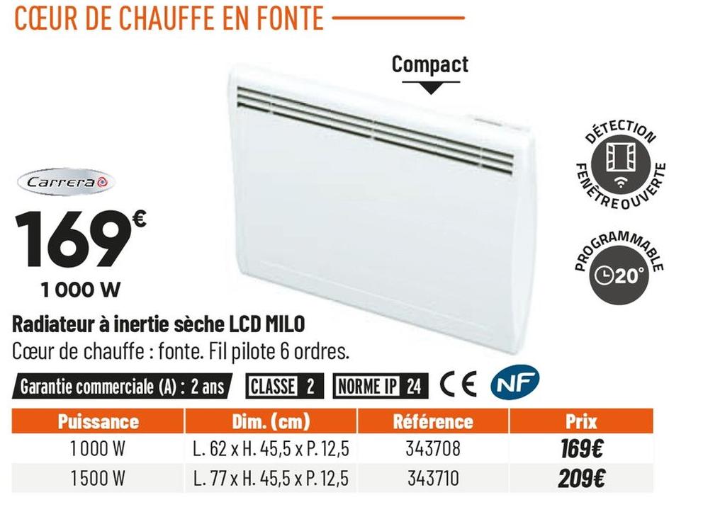 Bricorama Ville-la-Grand - Radiateur à inertie sèche LCD MILO Promo Radiateur à inertie sèche LCD MILO dans le catalogue Bricorama Chauffage à Ville-la-Grand
