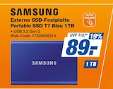expert - Externe SSD-Festplatte Portable SSD T7 Blau 1TB Angebot im Prospekt Externe SSD-Festplatte Portable SSD T7 Blau 1TB bei expert im Prospekt "" für 89,00 €