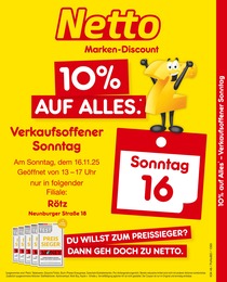 Netto Marken-Discount Prospekt für Rötz mit 2 Seiten Netto Marken-Discount Prospekt für Rötz: "10% auf ALLES", 2 Seiten, 16.11.2025 - 16.11.2025