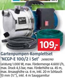 BAUHAUS Dissen - Gartenpumpen-Komplettset 'NCGP-E 100/2 i Set' Gartenpumpen-Komplettset 'NCGP-E 100/2 i Set' Angebot bei BAUHAUS Dissen im Prospekt Handzettel KW 09