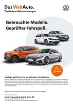 Volkswagen Prospekt für Ennepetal mit 2 Seiten Volkswagen Prospekt für Ennepetal: "Gebrauchte Modelle. Geprüfter Fahrspaß.", 2 Seiten, 23.11.2020 - 06.12.2020