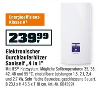 OBI Velbert - Elektronischer Durchlauferhitzer Saniself „4 in 1“ Elektronischer Durchlauferhitzer Saniself „4 in 1“ Angebot bei OBI Velbert im Prospekt "MACH’S DIR GEMÜTLICH."
