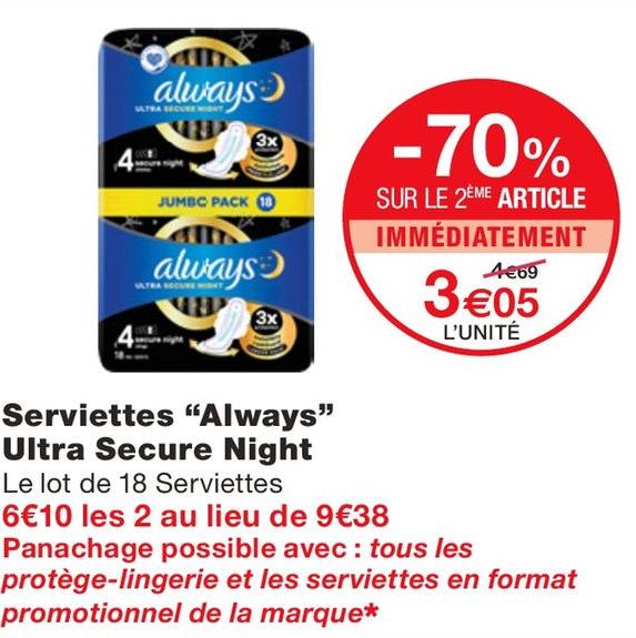 Monoprix Bordeaux - Serviettes Ultra Secure Night Promo Serviettes Ultra Secure Night dans le catalogue Monoprix Monoprix à Bordeaux
