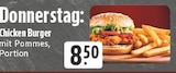Chicken Burger mit Pommes Angebote bei E center Recklinghausen für 8,50 €