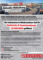 BAUHAUS Prospekt "Aktuelle Mitteilung", 1 Seiten, für Laatzen, 25.03.2020 - 19.04.2020 BAUHAUS Prospekt "Aktuelle Mitteilung", 1 Seiten, für Laatzen, 25.03.2020 - 19.04.2020