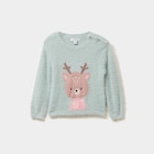 Pull mailles duveteuses col rond vert pastel bébé fille dans le catalogue La Halle