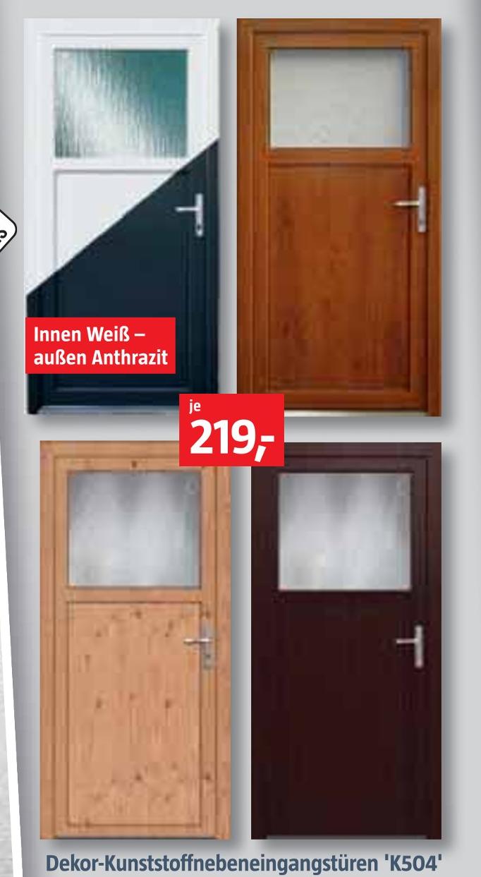 BAUHAUS Nürnberg - Dekor-Kunststoffnebeneingangstüren 'K504' Dekor-Kunststoffnebeneingangstüren 'K504' Angebot bei BAUHAUS Nürnberg im Prospekt Handzettel KW 36