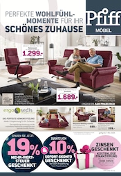 Aktueller PFIFF Möbel Prospekt mit Sofa, "PERFEKTE WOHLFÜHL-MOMENTE FÜR IHR SCHÖNES ZUHAUSE", Seite 1
