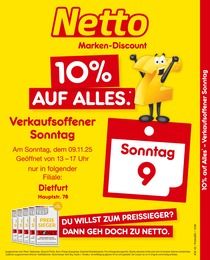 Netto Marken-Discount Prospekt für Dietfurt mit 2} Seiten Netto Marken-Discount Prospekt für Dietfurt: "10% auf ALLES", 2 Seiten, 09.11.2025 - 09.11.2025