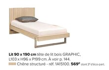 Gautier Vitry-sur-Seine - Lit 90 x 190 cm tête de lit bois graphic Promo Lit 90 x 190 cm tête de lit bois graphic Gautier Vitry-sur-Seine dans le catalogue "Meublez, Vivez"