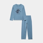 Promo Ensemble pyjama pantalon t-shirt coton bleu gris garçon à 5,59 € dans le catalogue La Halle à Bron