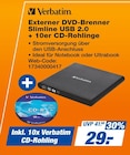 Externer DVD-Brenner Slimline USB 2.0 + 10er CD-Rohlinge Angebote von Verbatim bei expert TeVi Straubing für 29,00 €