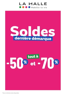 Catalogue La Halle de la semaine "Soldes dernière démarque" avec 1 page, valide du 28/01/2026 au 03/02/2026 pour Gien et alentours Prospectus La Halle de la semaine "Soldes dernière démarque" avec 1 page, valide du 28/01/2026 au 03/02/2026 pour Gien et alentours