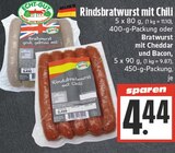 Rindsbratwurst mit Chili oder Bratwurst mit Cheddar und Bacon im Angebot bei EDEKA in Gießen Rindsbratwurst mit Chili oder Bratwurst mit Cheddar und Bacon Angebote von ECHT-GUT bei EDEKA Gießen für 4,44 €