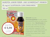 FIEBER- UND SCHMERZSAFT ERDBEER 40 mg/ml SUSPENSION ZUM EINNEHMEN Angebote von NUROFEN JUNIOR bei LINDA Rüsselsheim für 5,99 €