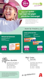 Aktueller mea - meine apotheke Prospekt (Bayreuth, 4 Seiten zum blättern mea - meine apotheke Prospekt Unsere Juli-Angebote mit 4 Seiten