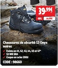 Chaussures de sécurité S3 Onyx noires - Site - Screwfix à Dunkerque Chaussures de sécurité S3 Onyx noires - Site en promo chez Screwfix Dunkerque à 39,99 €