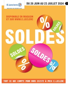 Prospectus E.Leclerc de la semaine "SOLDES" avec 1 pages, valide du 26/06/2024 au 23/07/2024 pour Libourne et alentours