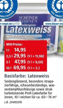BAUHAUS Dierdorf - Basisfarbe: Latexweiss Basisfarbe: Latexweiss Angebot bei BAUHAUS Dierdorf im Prospekt "Handzettel KW 36"