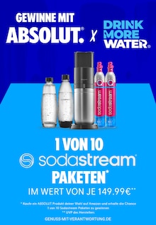 Absolut Vodka Prospekt Gewinne mit ABSOLUT - 1 von 10 sodastream Paketen* mit  Seite in Witzwort und Umgebung