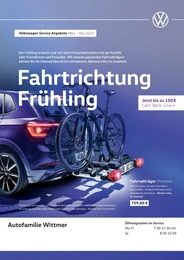 Volkswagen Prospekt "Fahrtrichtung Frühling" für Schluchsee, 1 Seite, 01.03.2023 - 31.05.2023 Volkswagen Prospekt "Fahrtrichtung Frühling" für Schluchsee, 1 Seite, 01.03.2023 - 31.05.2023