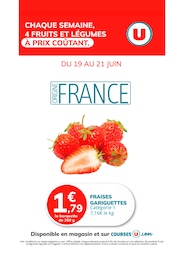 Catalogue Hyper U à Trans-en-Provence, avec 1 page Prospectus Hyper U à Trans-en-Provence, "CHAQUE SEMAINE, 4 FRUITS ET LÉGUMES À PRIX COÛTANT", 1 page, 19/06/2025 - 21/06/2025