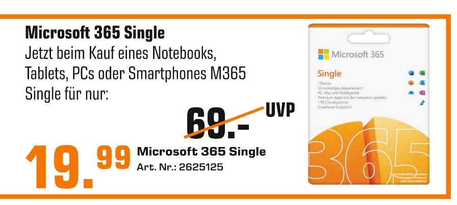 Saturn Osnabrück - Microsoft 365 Single Microsoft 365 Single Angebot bei Saturn Osnabrück im Prospekt Top Angebote