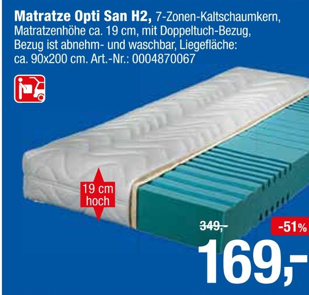 Opti-Wohnwelt Würzburg - Matratze Opti San H2 Matratze Opti San H2 Angebot bei Opti-Wohnwelt Würzburg im Prospekt 40% IN ALLEN ABTEILUNGEN!