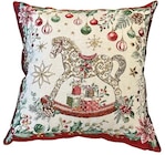 Promo Coussin blanc, rouge et vert en PE/coton à motif cheval à bascule Séraphin - 45 x 45 cm à 29,59 € dans le catalogue Botanic à La Ravoire