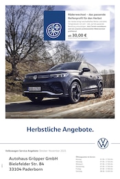 Volkswagen Prospekt für Hövelhof mit 1 Seite Volkswagen Prospekt für Hövelhof: "Herbstliche Angebote.", 1 Seite, 01.09.2025 - 30.11.2025