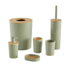 Set de 6 accessoires salle de bain bi-matière bambou en promo chez Maxi Bazar Hyères à 12,99 €