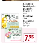 Feuchtigkeitspflege mit Vitamin C oder Rosy Glow 3in1 Rosé Creme von Garnier Bio im aktuellen Rossmann Prospekt