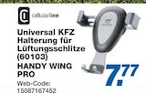 Universal KFZ Halterung für Lüftungsschlitze HANDY WING PRO im Angebot bei expert in Neuwied Universal KFZ Halterung für Lüftungsschlitze HANDY WING PRO Angebote von Cellularline bei expert Neuwied für 7,77 €