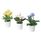 Topfpflanze, künstl/+Topf 3er-Set drinnen/draußen gelb/rosa lila von FEJKA im aktuellen IKEA Prospekt für 2,99 €