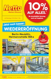 Netto Marken-Discount Prospekt für Berlin mit 4 Seiten Netto Marken-Discount Prospekt für Berlin: "Wiedereröffnung - 10% auf ALLES", 4 Seiten, 27.01.2026 - 31.01.2026