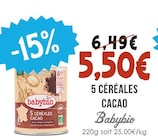 5 Céréales Cacao - BABYBIO à 5,50 € dans le catalogue Naturalia