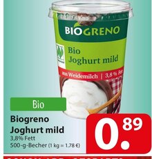 Biogreno Joghurt mild bei famila Nordost in Hamburg Biogreno Joghurt mild im Angebot bei famila Nordost Hamburg für 0,89 €