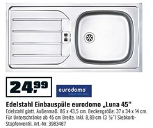 Edelstahl Einbauspüle „Luna 45“ bei OBI in Oldenburg Edelstahl Einbauspüle „Luna 45“ im Angebot bei OBI Oldenburg für 24,99 €